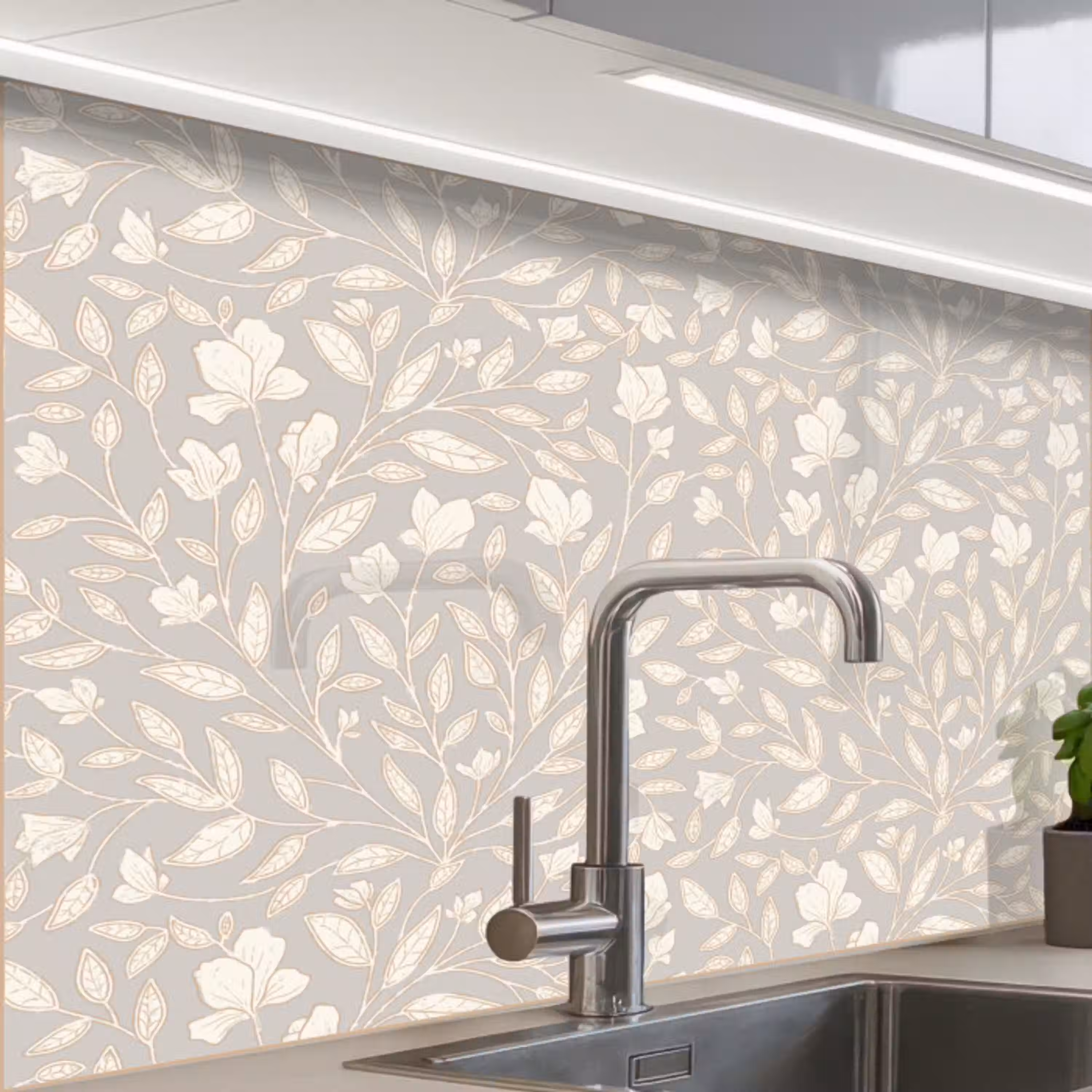 Bloemen - Steel - Blaadjes keuken achterwand 2 middel 865 -zzzz3d_schuin
