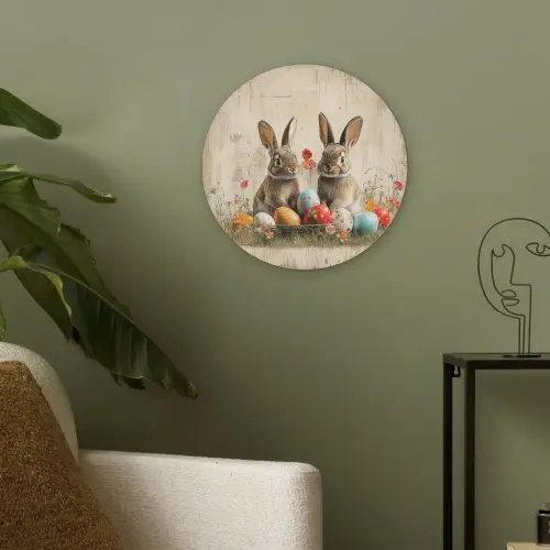 Konijnen - Bloemen - Eieren Akoestische PET Vilt - Rond klein -sfeer2