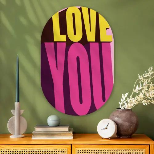 Love - Tekst - Roze - Valentijn Wandcirkel Ovaal Glas middel -sfeer2
