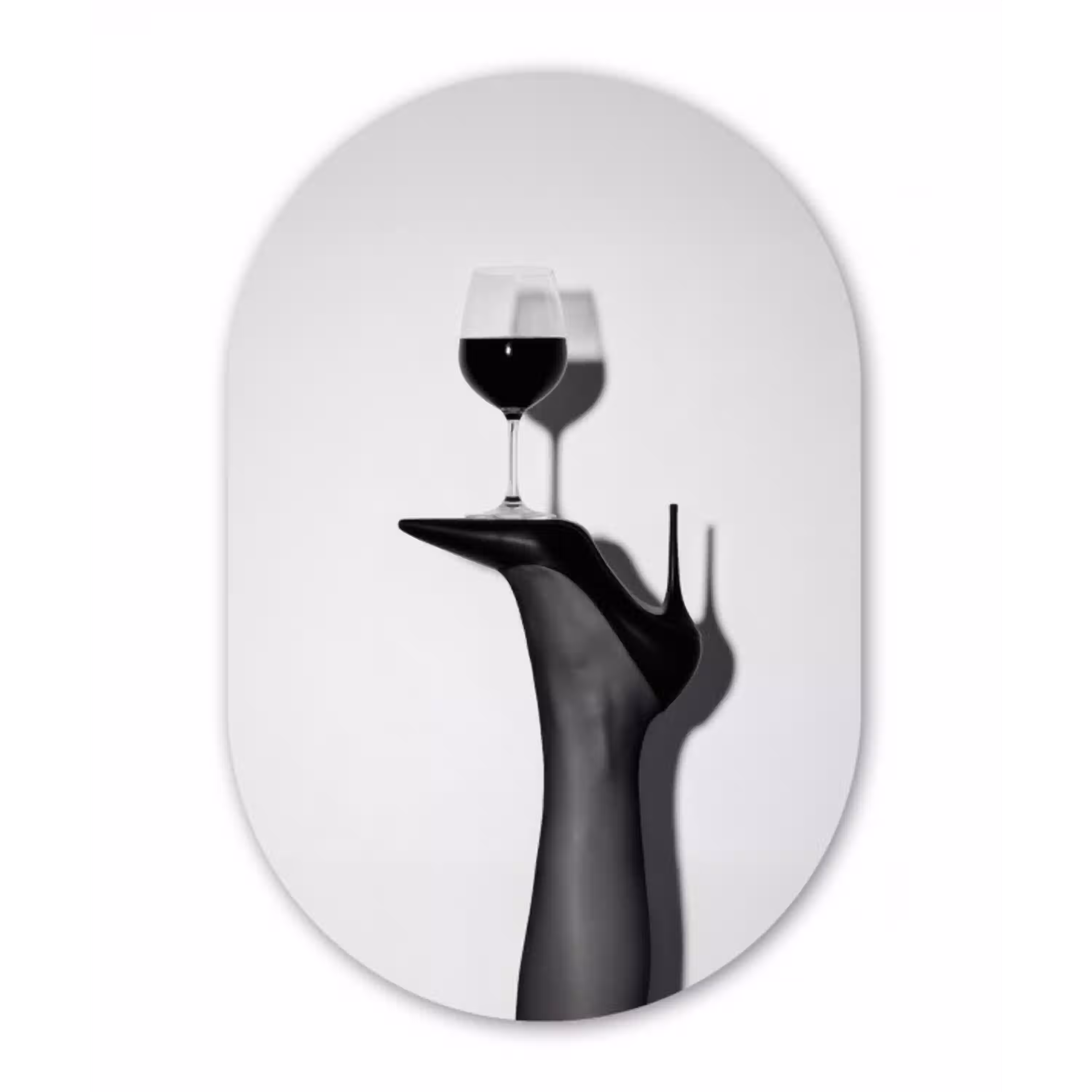 Hak - Wijn - Minimalistisch - Zwart Wandcirkel Ovaal Glas middel -3d