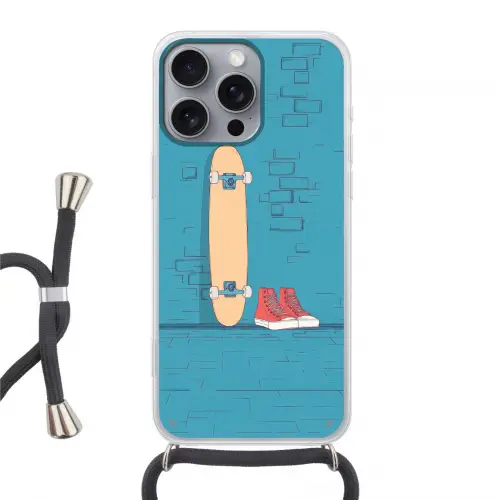 Skateboard - Gympen - Rood - Minimalistisch Hoesje iPhone 16 Pro Max met koord klein -3d