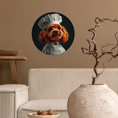 Bruin - Kok - Hondje Wandcirkel behangsticker klein -sfeer1