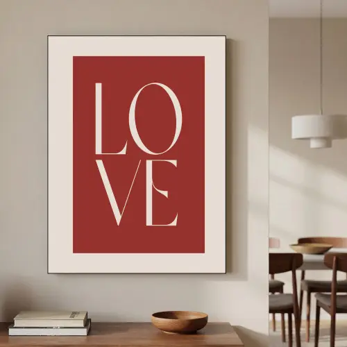 Love - Rood - Minimalistisch Textielframe - compleet frame klein -sfeer2