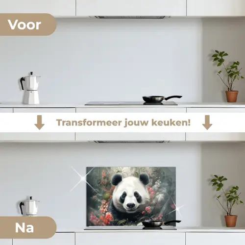 Panda - Wilde dieren - Bloemen - Natuur keuken achterwand spatscherm klein -voor_na_NL