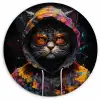 Kat - Jas - Graffiti - Bril - Zwart Wandcirkel kunststof plaat 5mm dik klein -3d