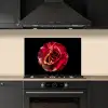 Bloem - Roos - Rood - Zwart keuken achterwand spatscherm klein -sfeer1