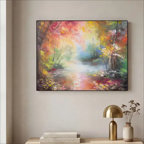 Landschap - Olieverf - Kleurrijk - Natuur Textielframe zwart klein -sfeer2