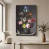 Bloemen in een vaas met schelpen en insecten - Balthasar van der Ast Textielframe zwart klein -sfeer2