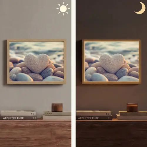 Hart - Stenen - Natuur - Keien - Zen - Kiezelstenen Light Box met batterij (Wandlamp) middel -sfeer3