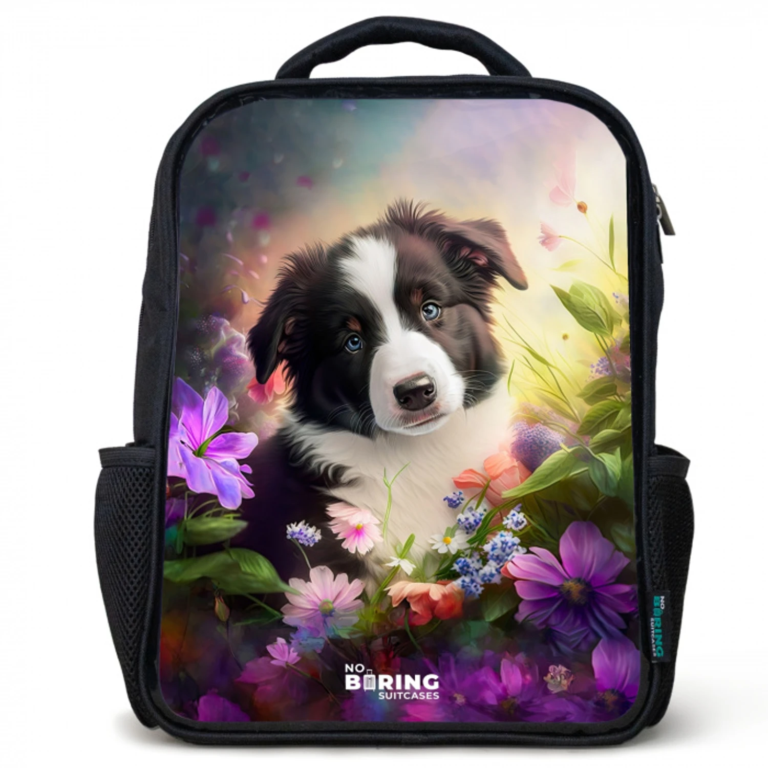 Hond met blauwe ogen in een veld Rugzak - Zwart middel -3d