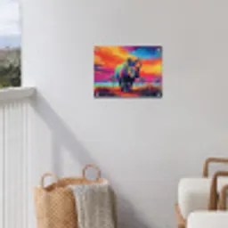 Neushoorn - Zonsondergang - Savanna - Kleurrijk tuinposter los doek klein -sfeer8