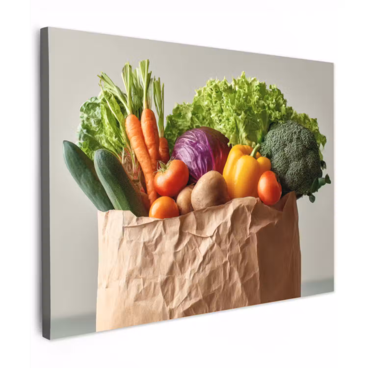 Canvas schilderij - Papieren - Boodschappen - Groente - Kleurrijk