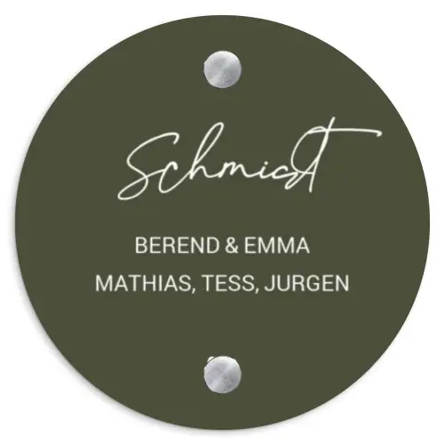 Donkergroen - Sierlijk Naambord Rond klein -3d