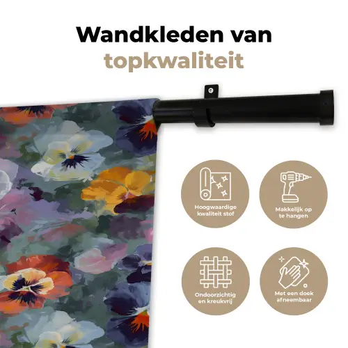 Pastel - Viooltjes - Groen - Patroon Wandkleed katoen klein 269 -sfeer2