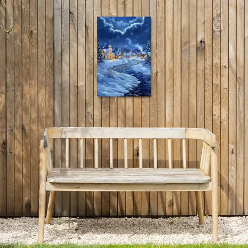 Winteravond - Kerstdorp - Donker Tuinposter op houten frame 2 cm dik klein -sfeer4