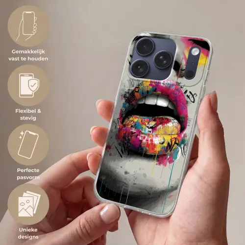 Lippen - Graffiti - Expressief Telefoonhoesje iPhone 17 Pro klein -sfeer3_NL