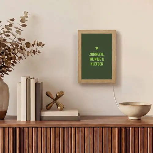 Donkergroen - Quote - Zon - Zomer Light Box met kabel (Tafellamp) klein -sfeer2