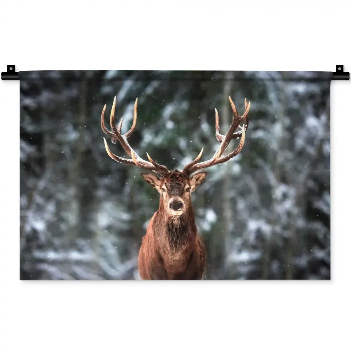 Hert - Winter - Sneeuw - Bos - Natuur - Dier Wandkleed katoen klein -zz3d