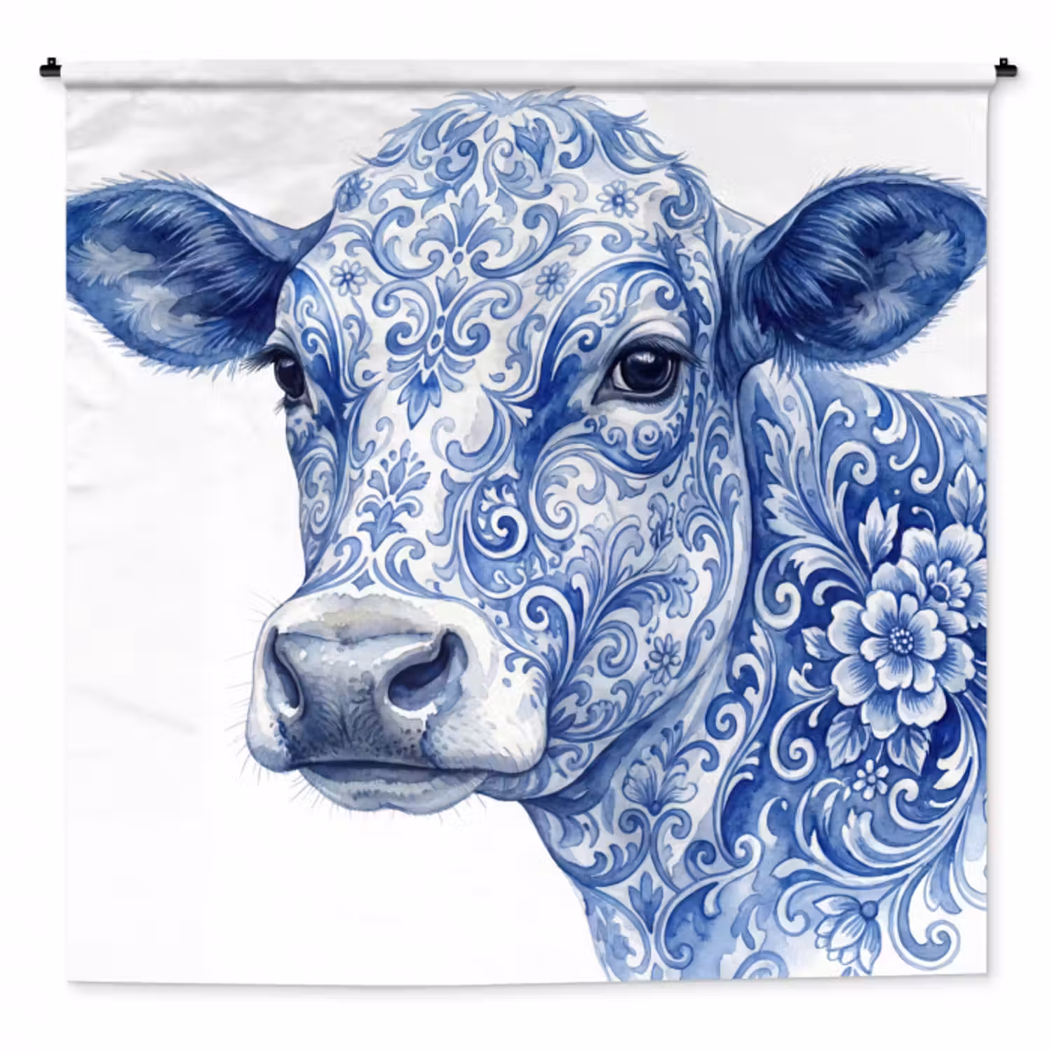 Wandteppich - Illustration - Kuh - Blau