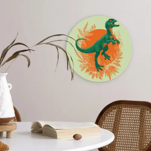 Dinosaurus - Groen - Planten - Cirkel Wandcirkel kunststof plaat 5mm dik klein -sfeer4