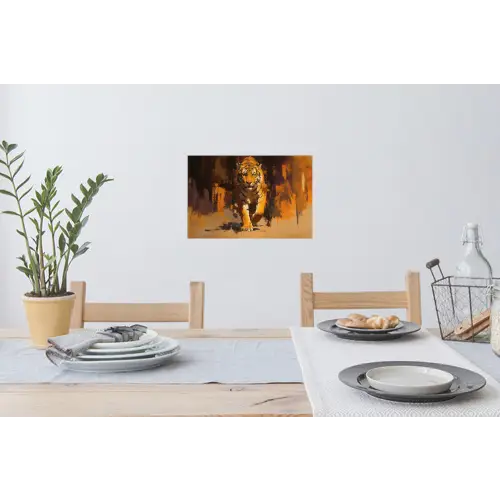Tijger - Geschilderd - Oranje - Penseelstreken Muursticker klein -eettafel