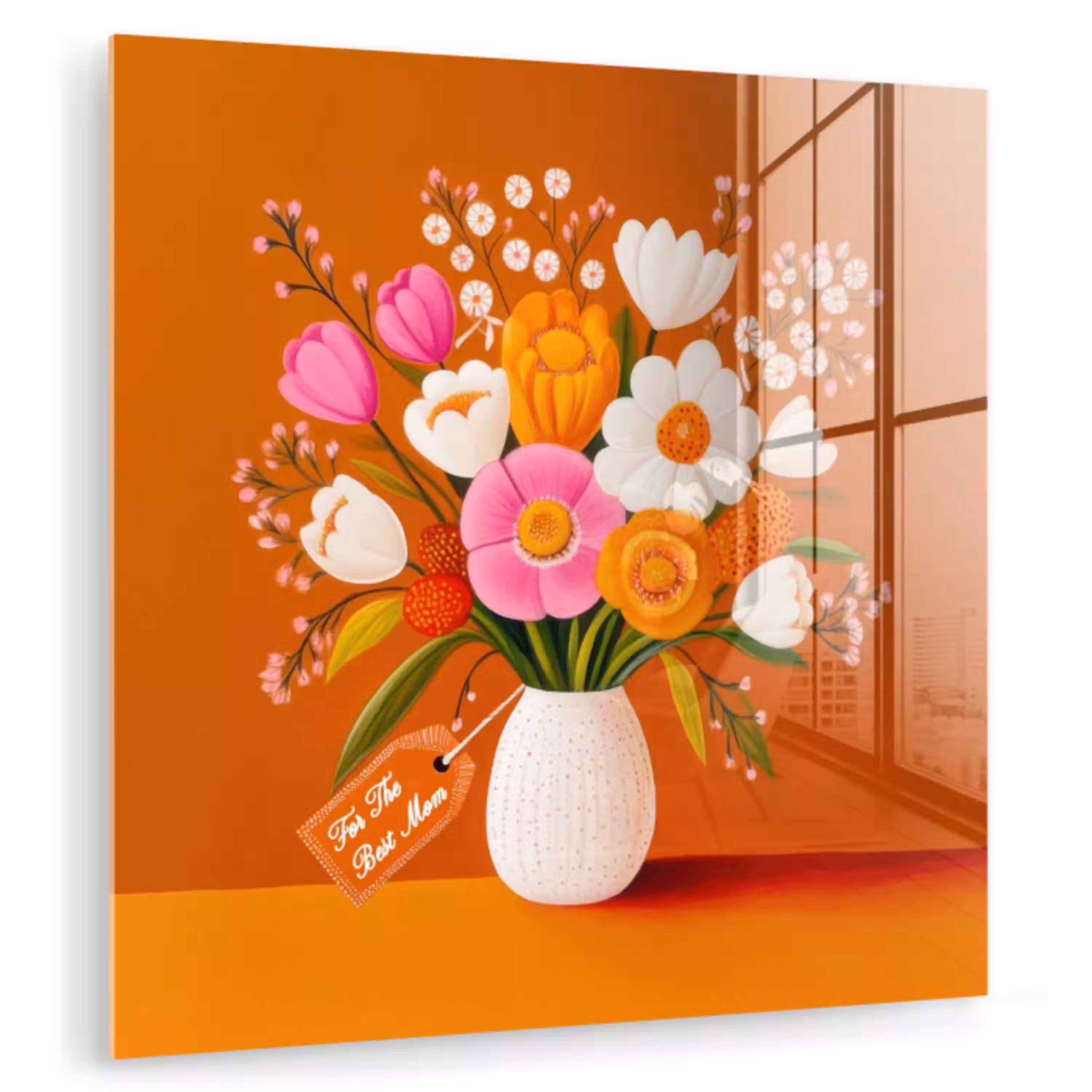 Vaas - Bloemen - Oranje plexiglas 5mm klein -zzzproduct_nieuw