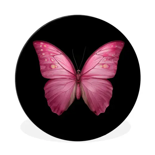 Vlinder - roze - Elegant Wandcirkel aluminium klein -3d