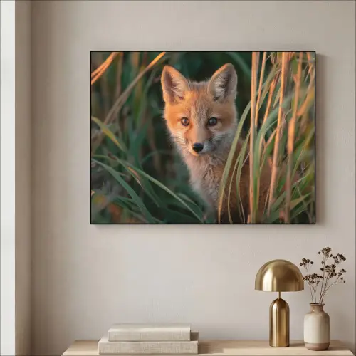 Vos - Oranje - Gras Textielframe zwart klein -sfeer2