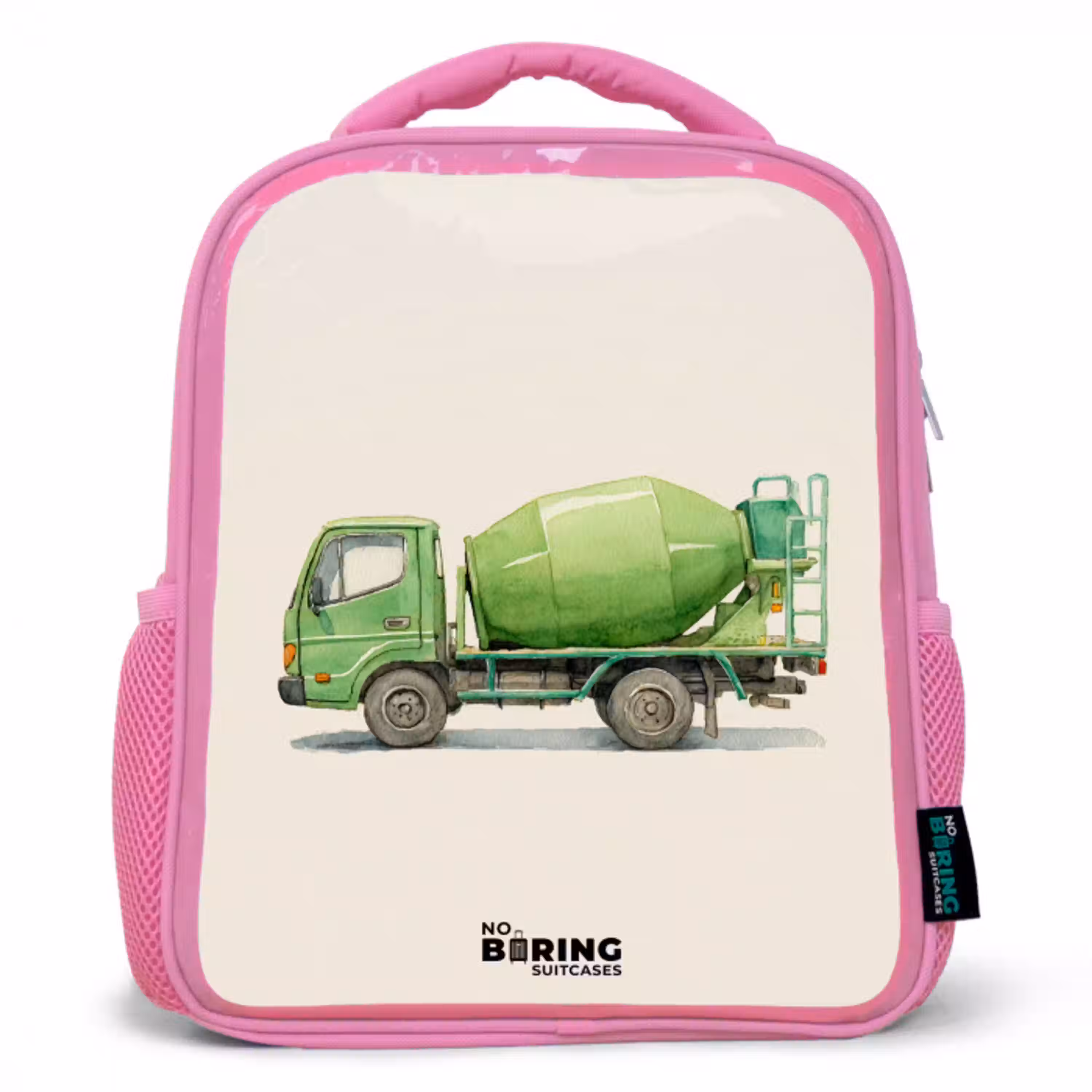 Betonmixer - Getekend - Groen Kinderrugzak - Roze middel -3d