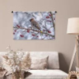 Pestvogel - Bessen - Winter - Natuur Wandkleed katoen middel -sfeer4