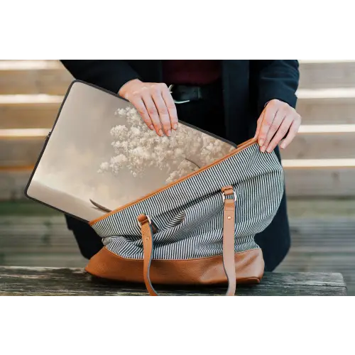 Bloesems - Wit - Boot - Minimalistisch laptophoes neopreen klein -tas