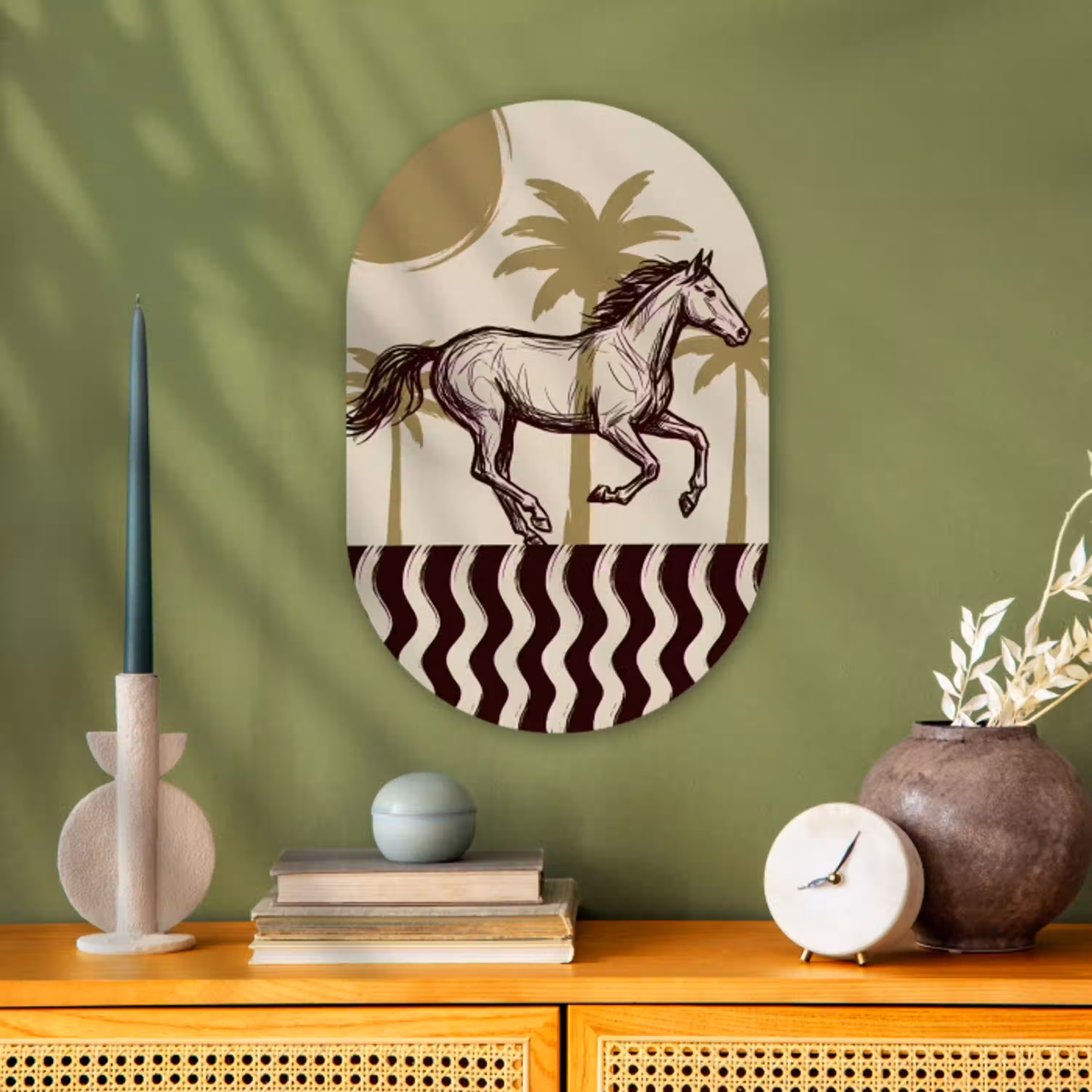 Paard - Galopperend - Woestijn - Illustratie Wandcirkel Ovaal Forex klein -sfeer2