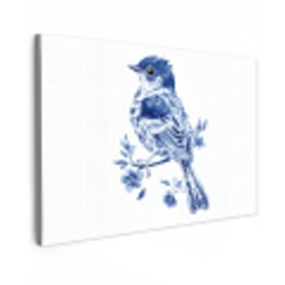 Vogel - Delfts blauw - Illustratie - Bloemen Tuinposter op houten frame 2 cm dik klein -3d