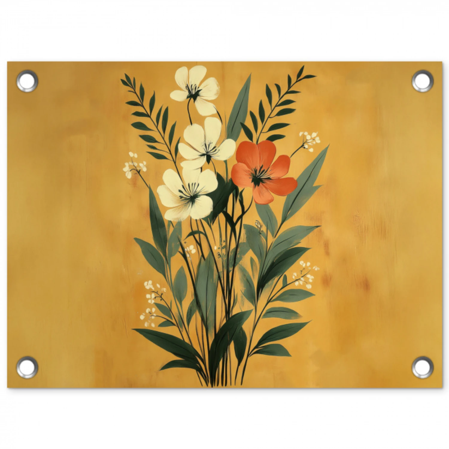 Bladeren - Boeket - Bloemen - Geel tuinposter los doek klein -3d