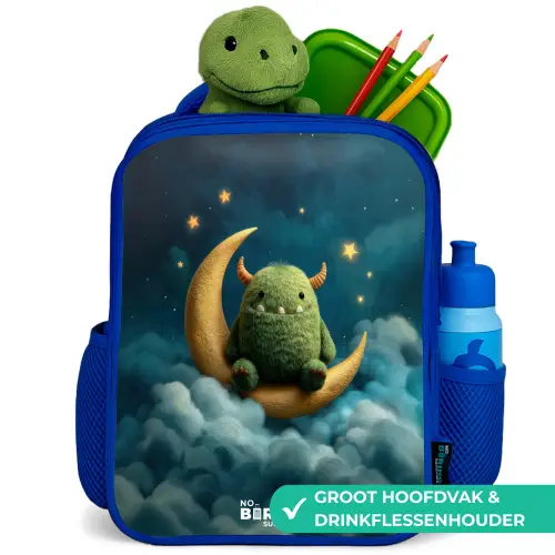 Groen monster op maansikkel Kinderrugzak - Blauw middel -inhoud_NL