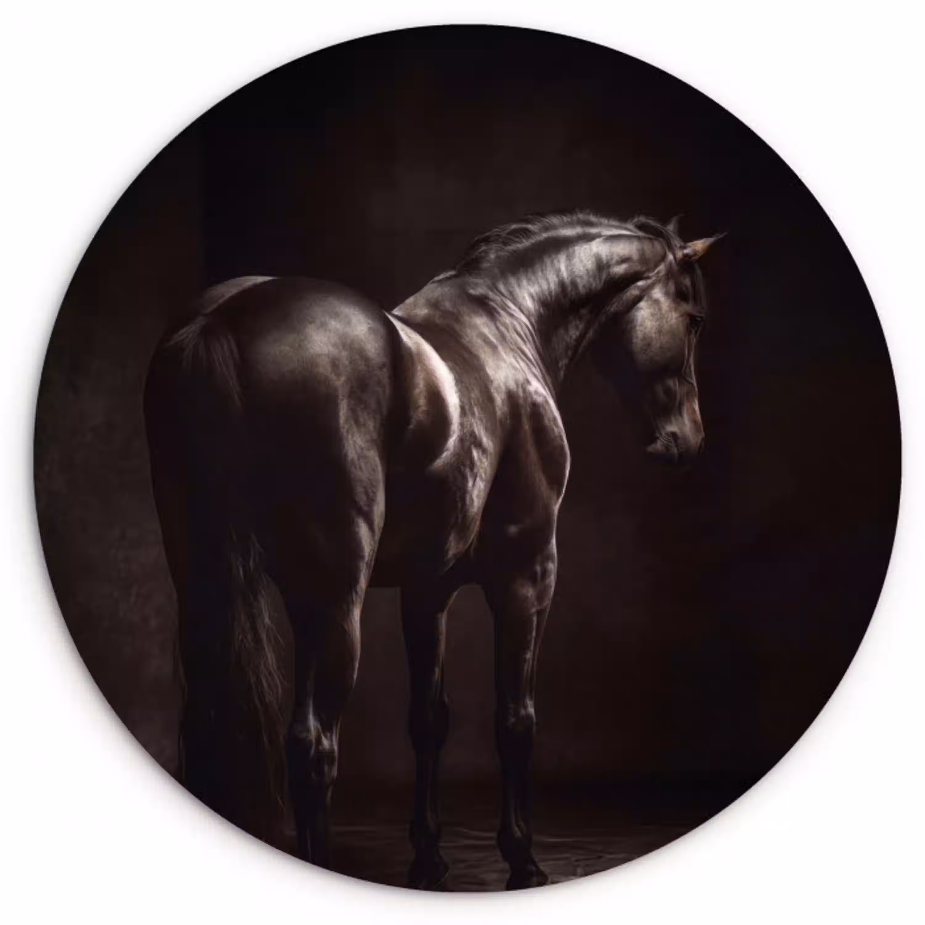 Krachtig - Paard - Donker Wandcirkel kunststof plaat 5mm dik klein -3d