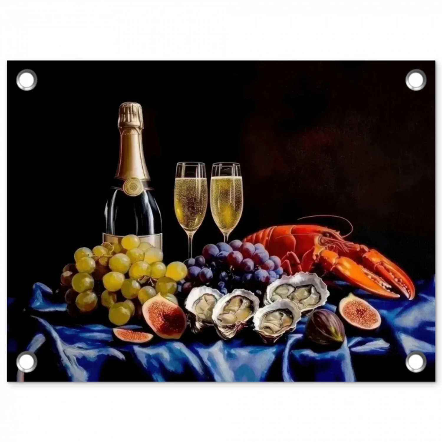 Champagne - Luxe - Oesters tuinposter los doek klein -3d