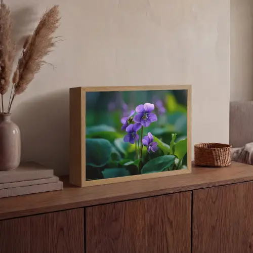 Viooltjes - Paars - Bloem - Bladeren Light Box met batterij (Wandlamp) middel -sfeer2