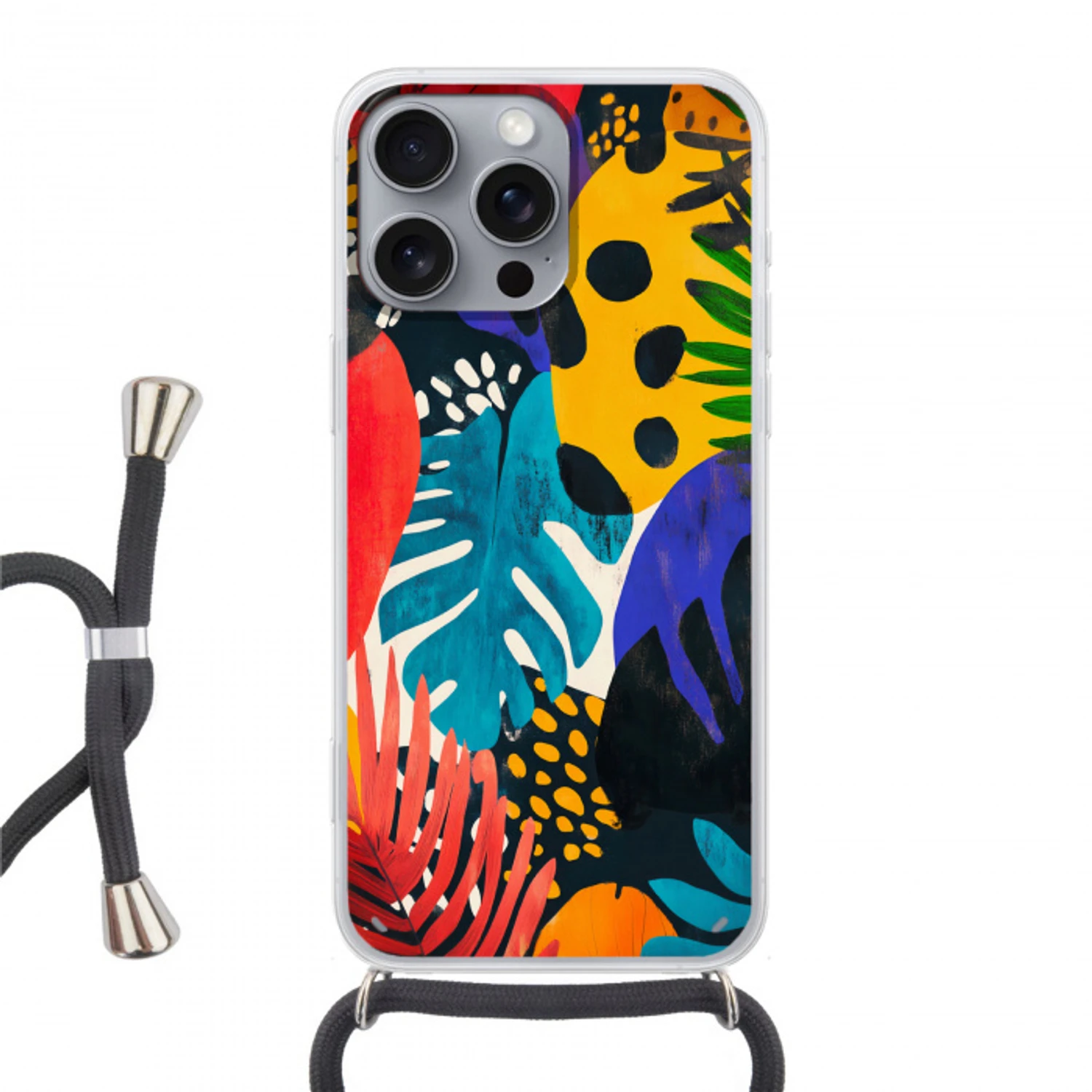 Bladeren - Vormen - Abstract - Kleurrijk Hoesje iPhone 16 Pro Max met koord klein -3d