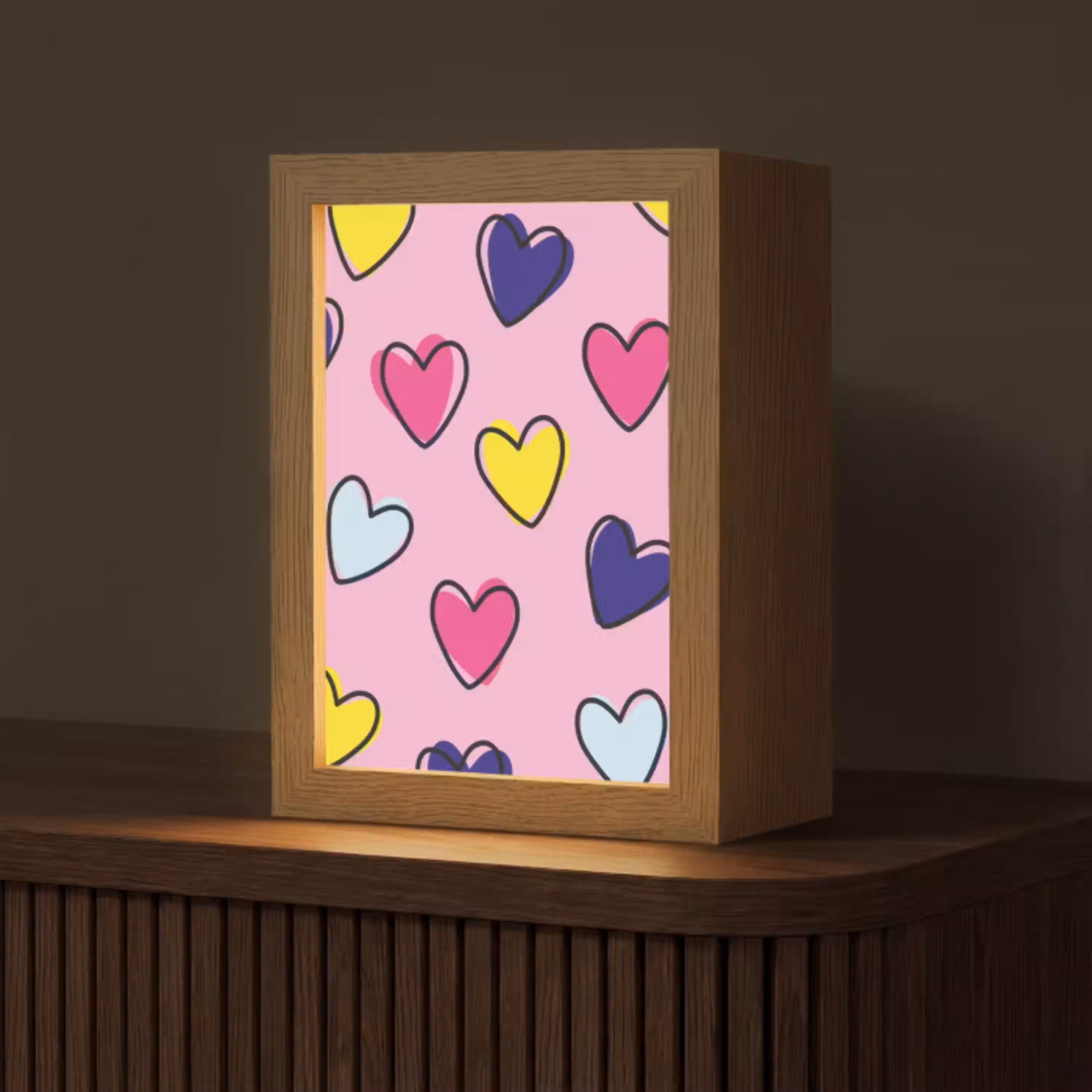 Hartjes - Valentijn - Patroon - Kleurrijk Light Box met kabel (Tafellamp) klein -z3d_website