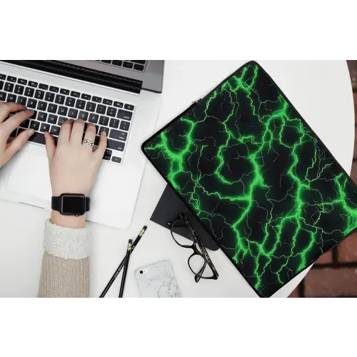Gaming - Bliksemflitsen - Groen - Energie laptophoes neopreen klein -bureau