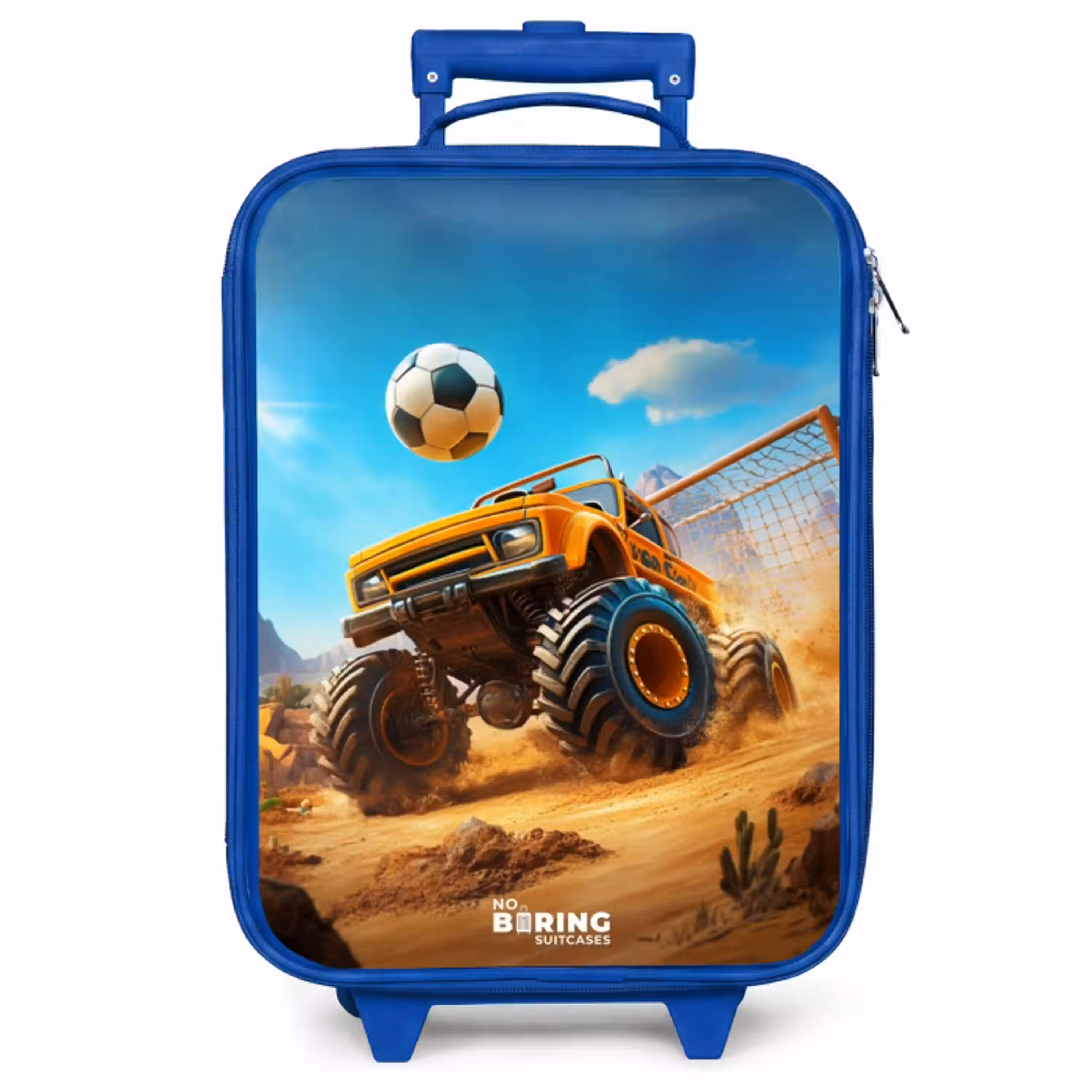 Monstertruck scoort goal in woestijnstadion Kinderkoffer - Blauw klein -zzz_website3d