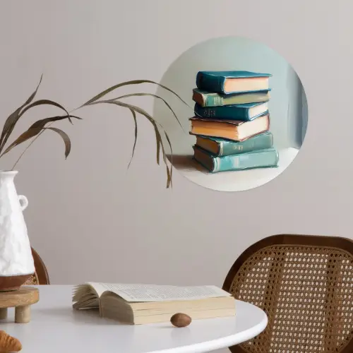 Stapel - Boeken - Groen - Daglicht Wandcirkel behangsticker klein -sfeer3