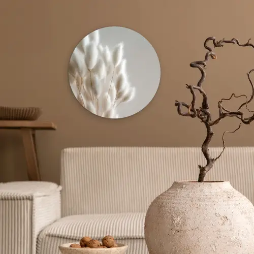 Pluimen - Beige - Minimalistisch Wandcirkel kunststof plaat 5mm dik klein -sfeer1