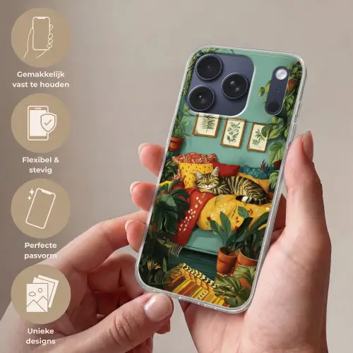 Kat - Planten - Groen Telefoonhoesje iPhone 17 Pro klein -sfeer3_NL