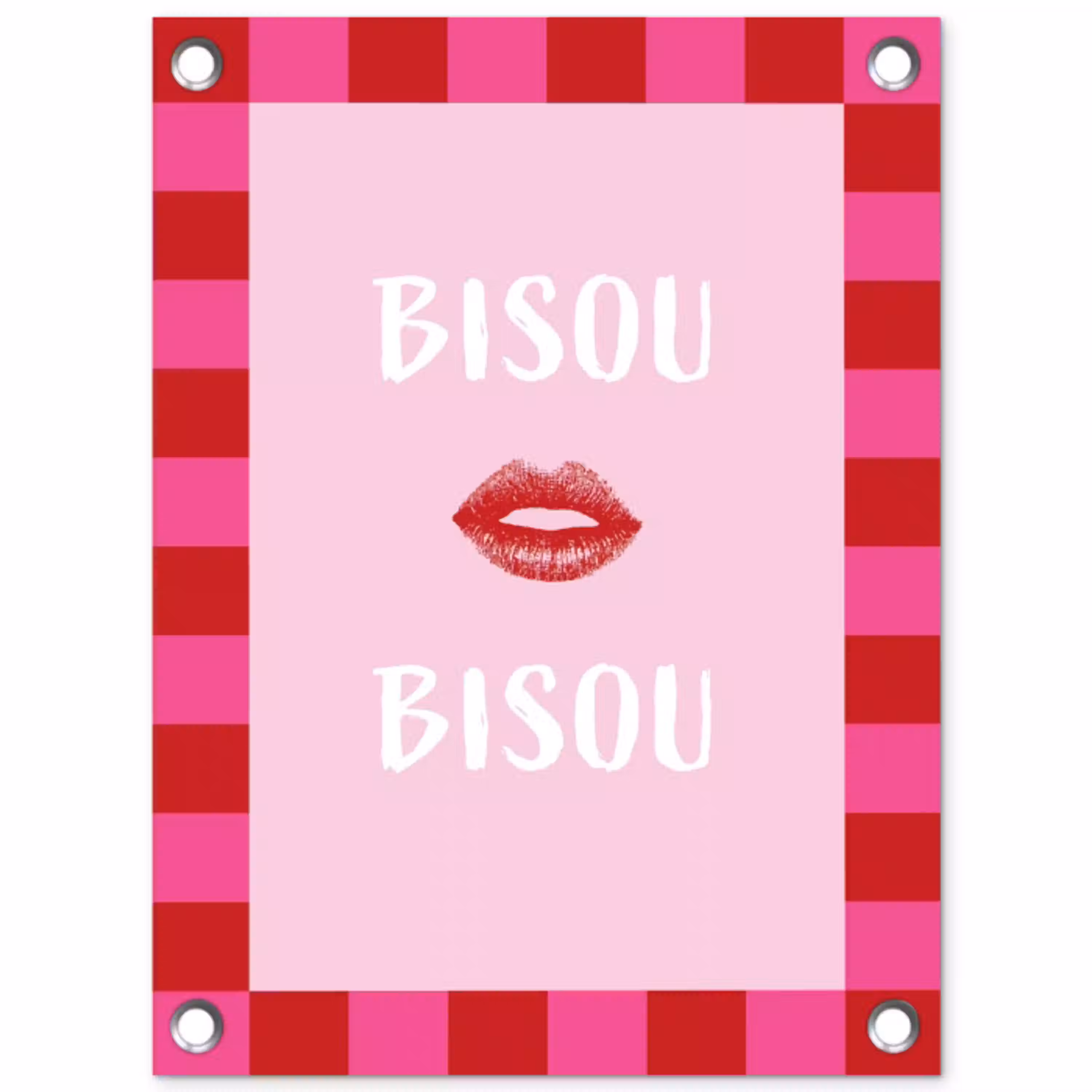 Kiss - Roze - Frans - Valentijn tuinposter los doek klein -3d