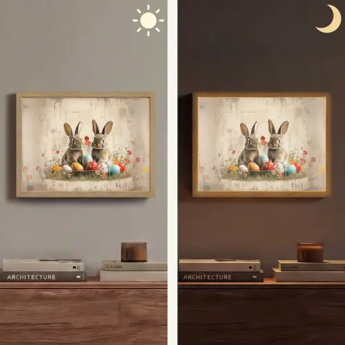 Konijnen - Bloemen - Eieren Light Box met batterij (Wandlamp) middel -sfeer3