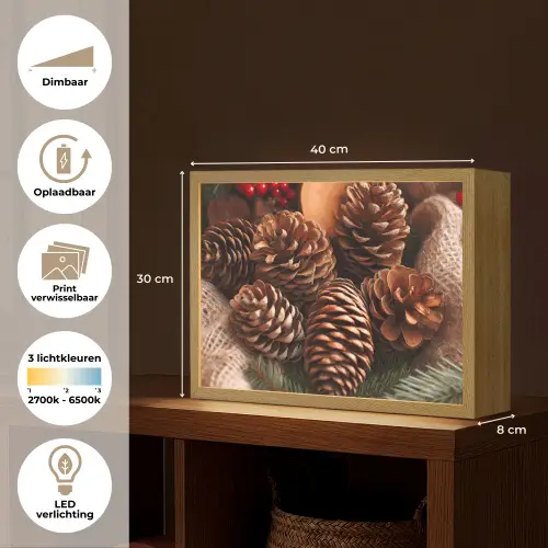 Dennenappels - Boom - Winter - Natuur - Bruin Light Box met batterij (Wandlamp) middel -USP_websiteoverzichtNL
