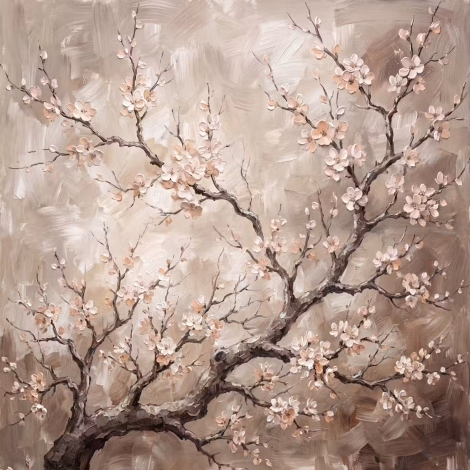 Behang - Bloesem - Takken - Schilderij - Beige - Serene