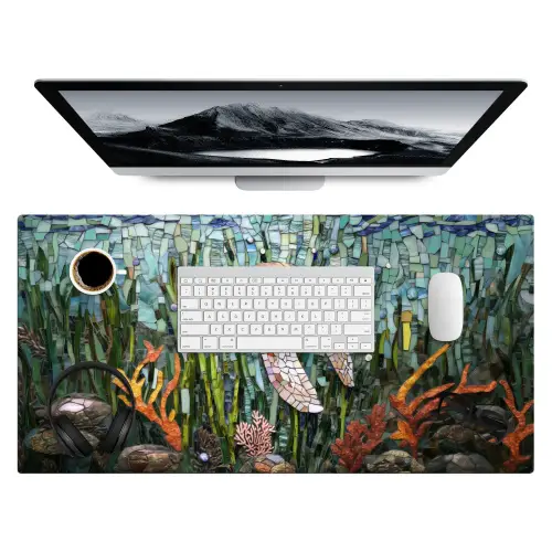 Schildpad - Zeewier - Mozaïek Muismat XXL klein -3d